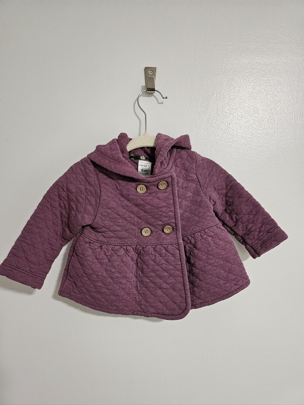 🧸4/20$ Carter's Purple Quilted Kids Jacket Size 6M Baby Hooded
